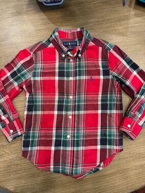 Ralph Lauren Toddler Boy Red Plaid Button-Down Kids Shirt Sz 4T